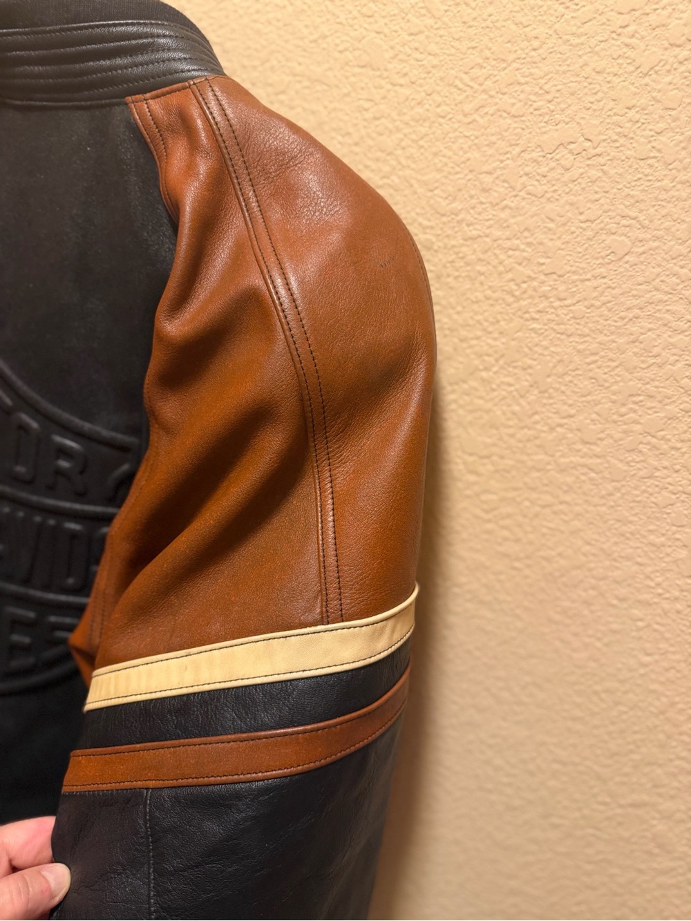 Authentic Harley Davidson Motorcycle Logo Leather Jacket Black Brown Size L - Picture 16 of 16
